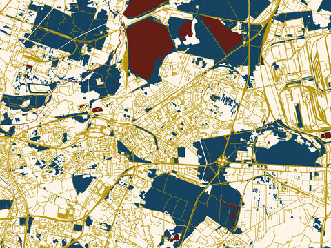 Poster-style map of Dabrowa Gornicza, Poland using cream map with gold lines