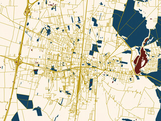Fototapeta premium Abstract city map of Piotrkow Trybunalski, Poland with gold street network with navy water