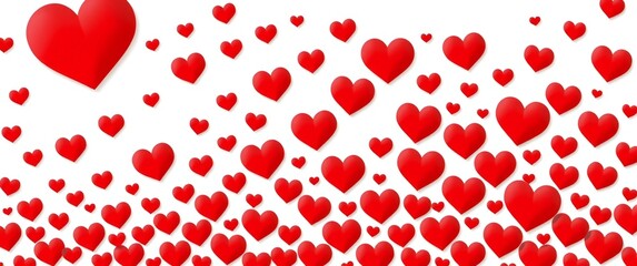 Scattered red hearts on white background