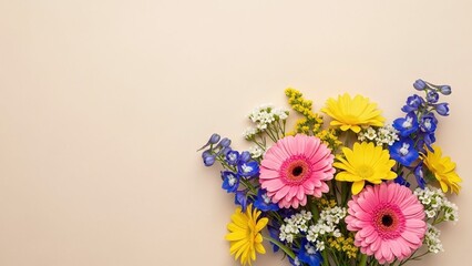 Vibrant Mixed Flower Bouquet in Soft Pastel Background for Spring Celebrations