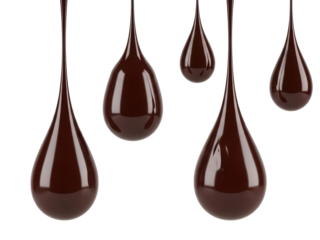 Polished dark chocolate melted drops isolated on transparent background high detail sweet temptation conceptIsolated on white
