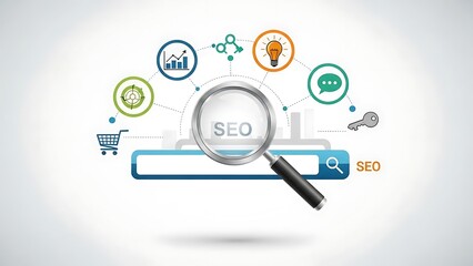 Effective SEO strategy concept with magnifying glass and icons