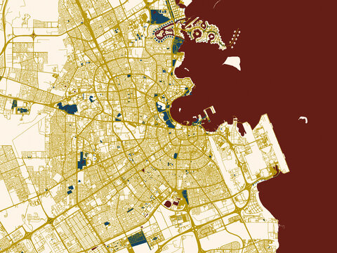 Doha, Qatar &ndash; minimalist flat city map