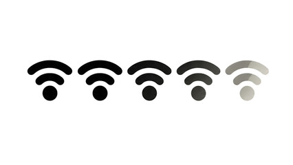 Series of Wi Fi signal strength icons showing decreasing connectivity from full to weak.