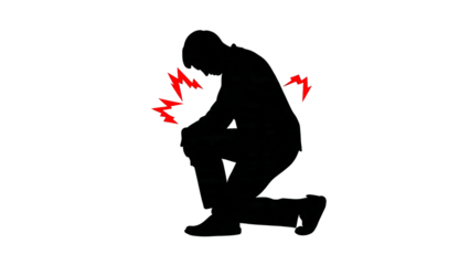 Silhouette of a man kneeling with sharp pain radiating from his knee joint.