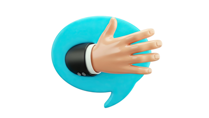 3D Cartoon Hand Emerging from Speech Bubble