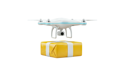 Drone delivering a yellow package