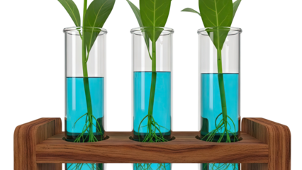 Plants Growing in Test Tubes with Blue Liquid