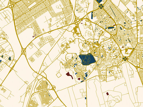 Abstract city map of Dhahran, Saudi Arabia with minimal cream and gold map