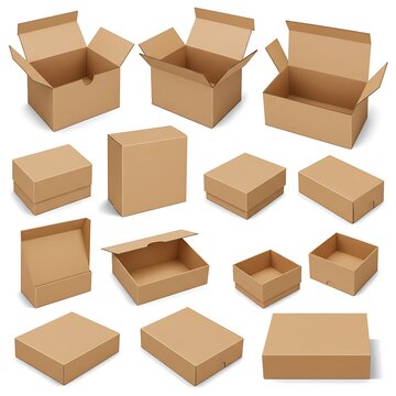 Kraft Cardboard Boxes: Realistic 3D Render Set