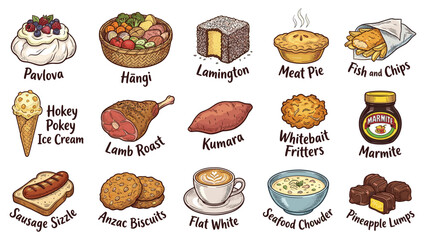 Assorted traditional New Zealand desserts and sweet treats on display