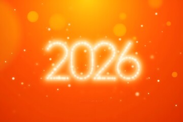 A bright orange background with the year 2026 in glowing white numbers and small white dots