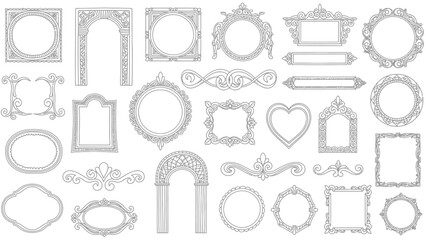 Collection of ornamental antique frames and decorative elements in a vintage style, perfect for elegant design projects