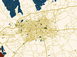 Obraz premium City map of Bolu, Türkiye – cream map with gold lines
