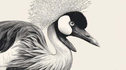 Fototapeta premium Elegant illustration of a crowned crane with intricate feather details