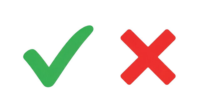 Green check and red cross icons isolated on transparent background