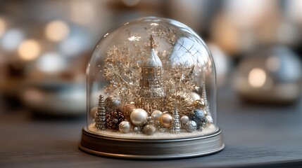 Golden snow globe with miniature winter scene inside