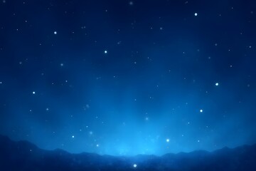 A serene nighttime scene features a gradient of deep blue with scattered twinkling stars and a dark horizon