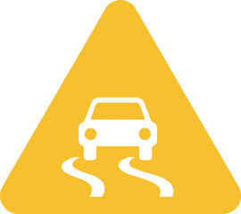 Slippery Road Warning Sign Vector Icon Yellow Triangle Traffic Safety Symbol