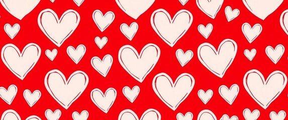 White hearts on red background