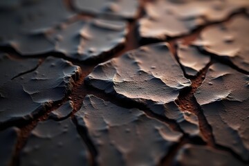 Close up of dry cracked earth with rough texture and deep fissures visible high-quality professional