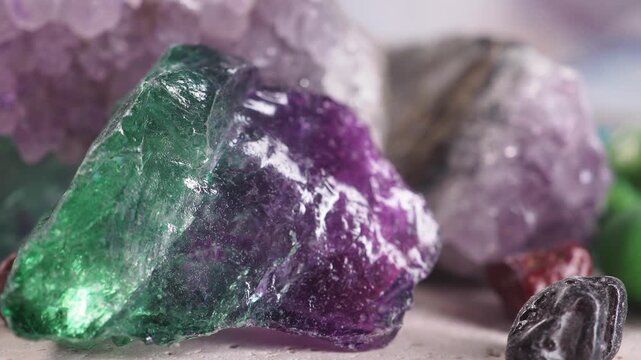 Close-up of colorful fluorite crystals