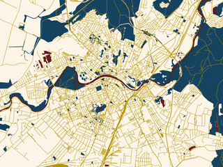 Fototapeta premium Flat city map of Uzhgorod, Ukraine in gold street network with navy water