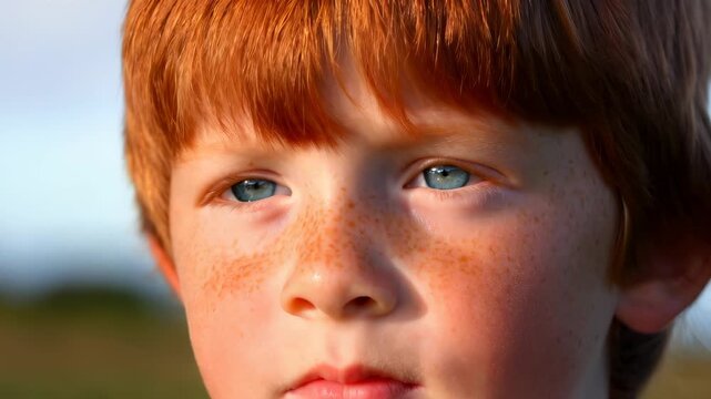 Close-up of a young boy with red hair and freckles