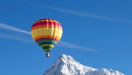 Obraz premium Hot air balloon soaring over snowy peaks
