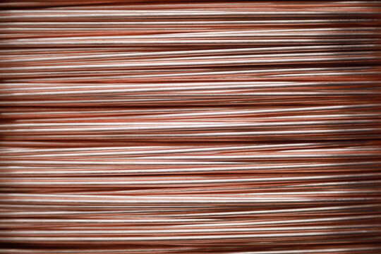 Close up of Copper wire rod Rolled pure copper wire Prepare to be made into electrical wire high quality