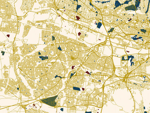 Abstract city map of Soweto, South Africa with cream map with gold lines