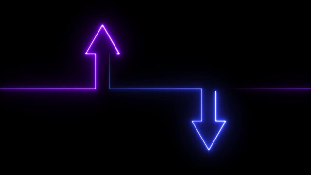 Neon Up and Down arrow animation. Glowing Business up and down growth indicator arrow motion. business growth concept 4k video.