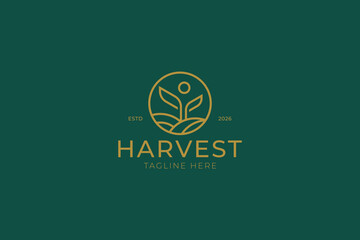 Obraz premium Harvest Logo Badge Farm Field Agriculture Plant Fresh Organic Organic Food Sign Symbol Label