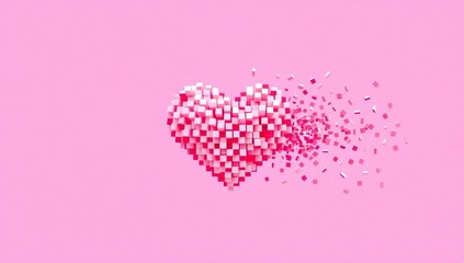 Digital heart explosion on pink background