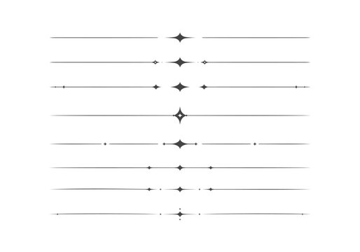 Set vector of minimalist elegant star and sparkle horizontal line divider separator for design layout decoration