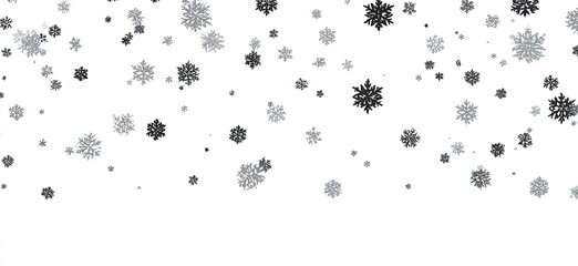 Snowflakes falling in a flurry against a clean, white background