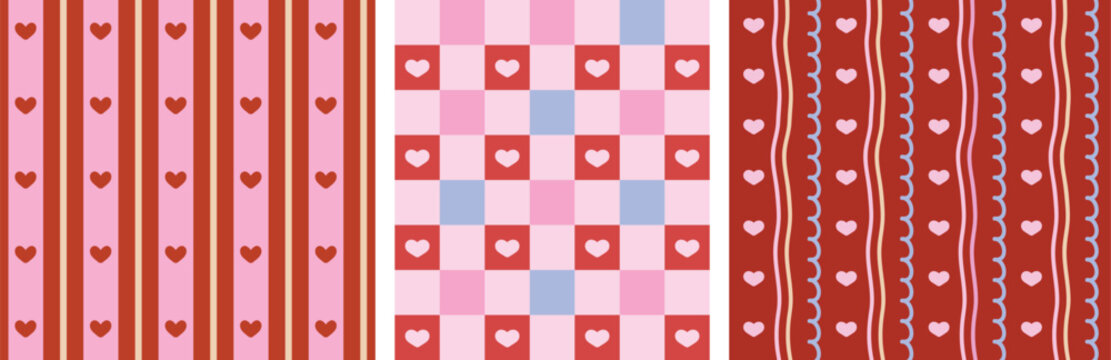Set of Cute Valentine Pattern for Fabric, Printable Journal, Cute Ornament
