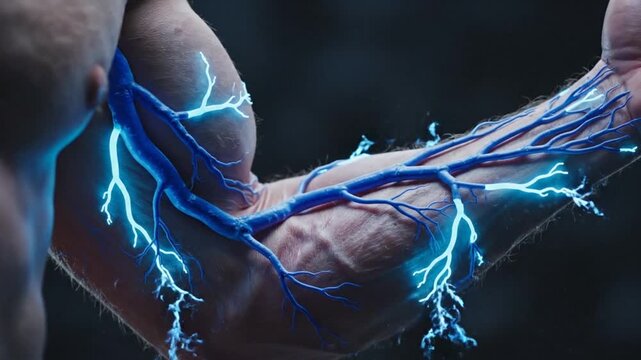 Human Arm with Visible Veins and Nerves, Representing Health and Medical Concepts.