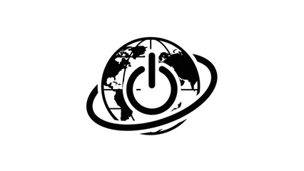 Global energy concept with power button on world map globe