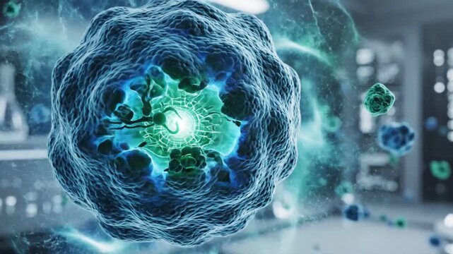 Microscopic view of cells in a laboratory setting, representing scientific research and medical breakthroughs.