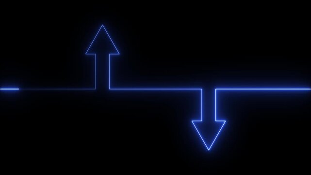 Neon Up and Down arrow animation. Glowing Business up and down growth indicator arrow motion. business growth concept 4k video.