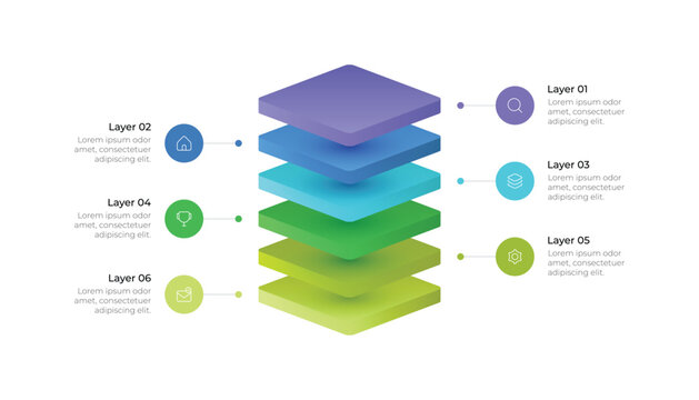 Modern 3D Block Layer Infographic for Six Step Presentation.