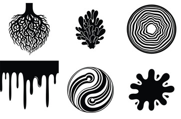 Black White Organic Abstract Shapes Ink Drip Blob Set Vector Icons