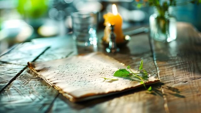 Handwritten Letter on Wooden Table with Candlelight | Vintage Manuscript