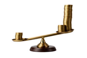 Uneven Balance Scale with Coins Representing Wealth Inequality