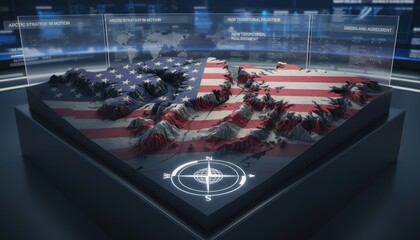 Digital Geopolitical Strategy and Data Visualization Displayed on a Textured United States Map Platform