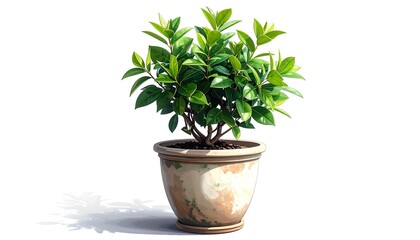 Obraz premium A vibrant, small potted plant with lush, green leaves, set against a clean, white background, displaying natural details and shadows