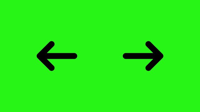 Black arrows pointing opposite directions animated for ui projects on green screen background