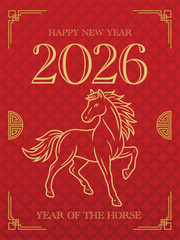 Happy New Year 2026 Year of the Horse Elegant Red Poster