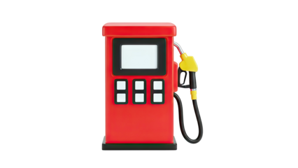 Red cartoon gas pump with yellow nozzle